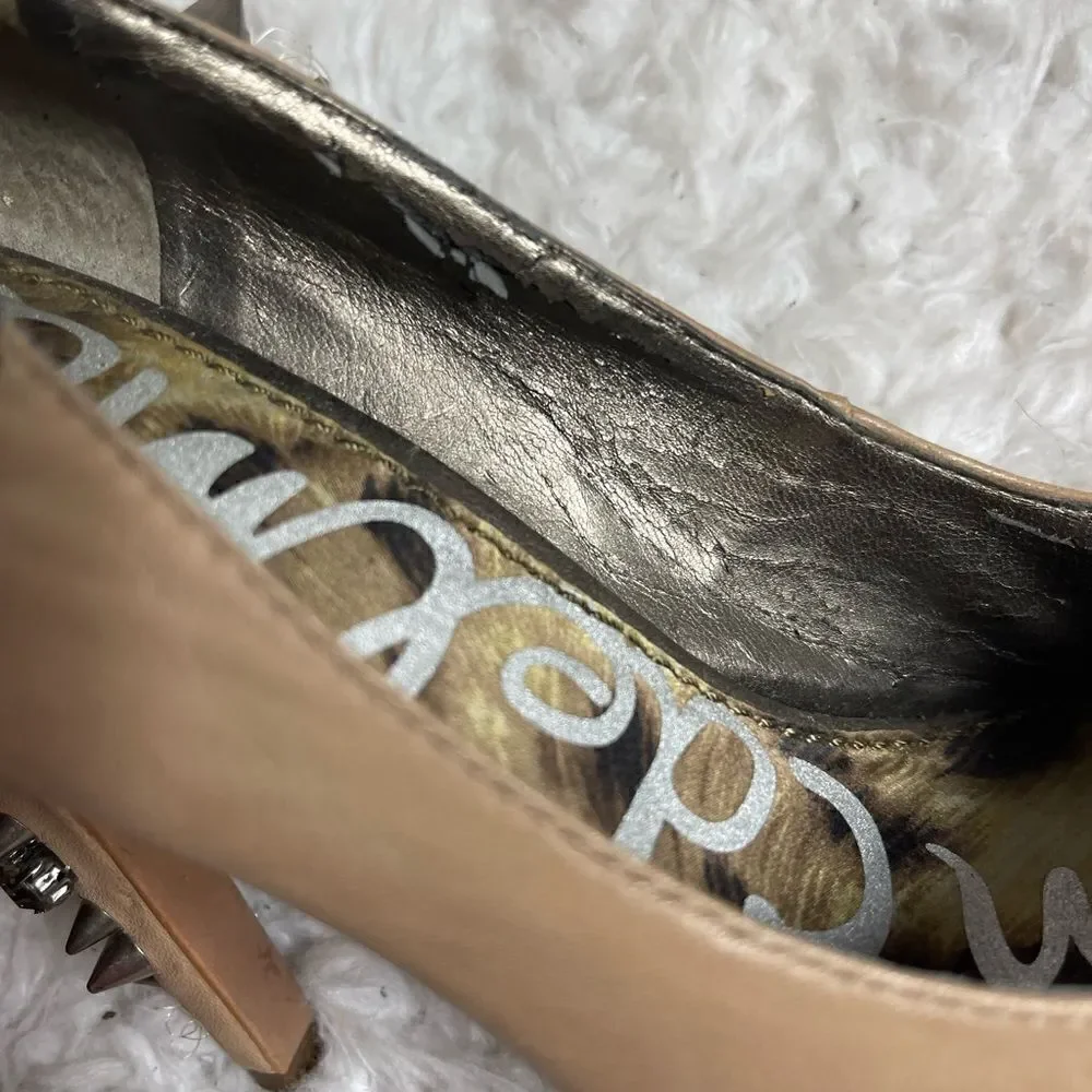 Sam Edelman leather tan spikes hidden platform slip on heels size 8M